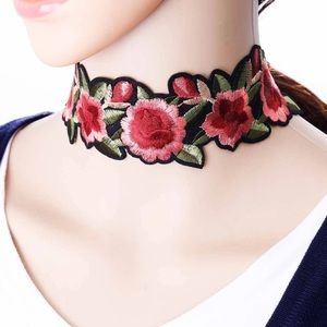 Floral Embroidered Choker Necklace
